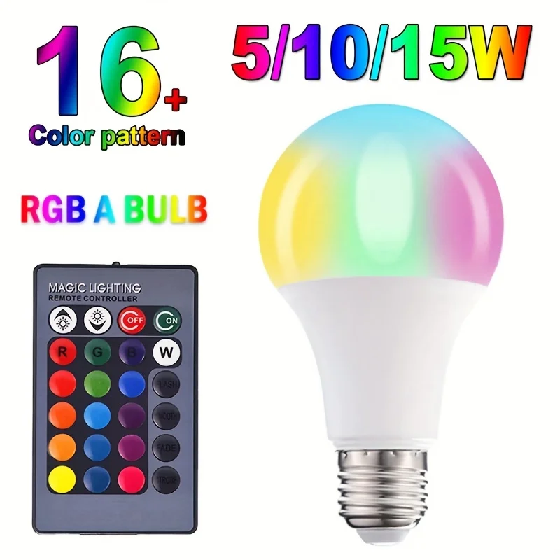 Lampadina con telecomando RGB E27 a 16 colori Luce a led per stanza Lampadina intelligente Dimmer Basso consumo energetico Lampadina regolabile a risparmio energetico