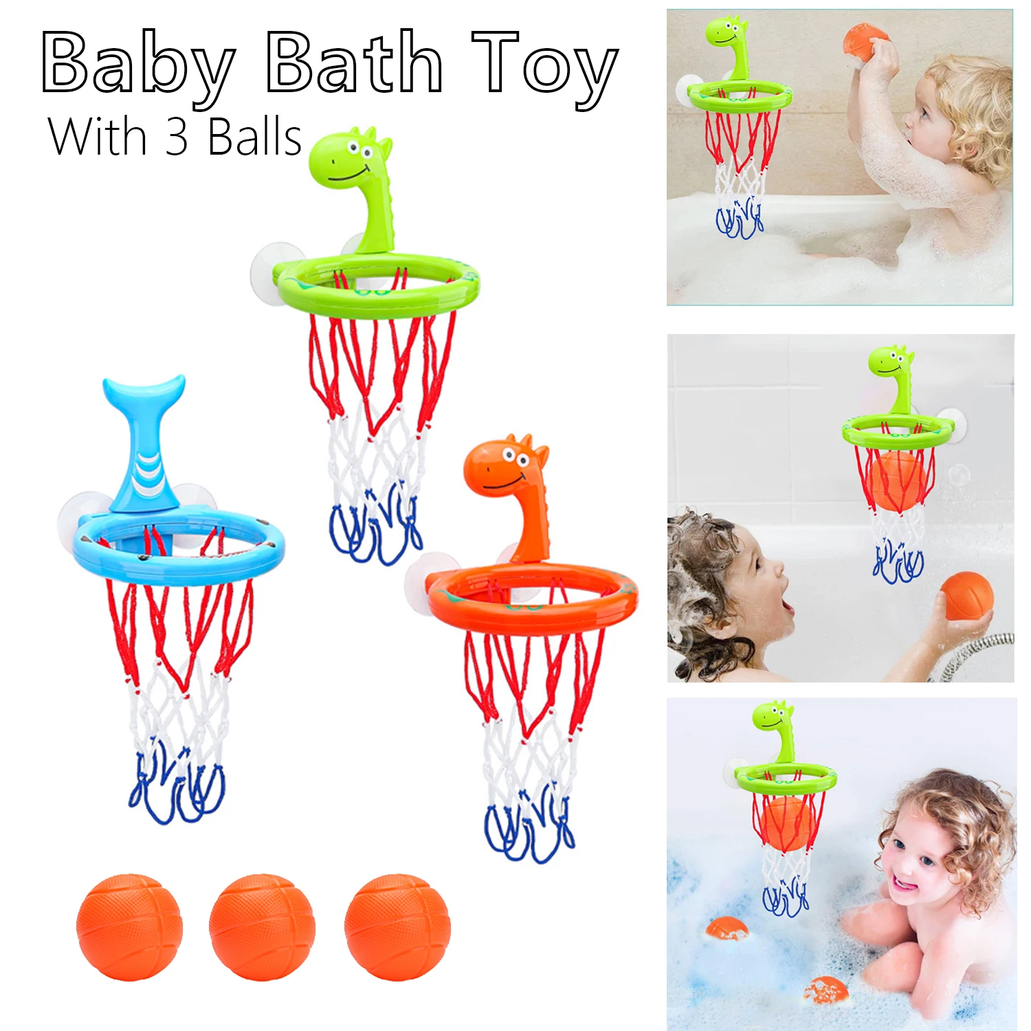 Juguete de baño para bebé, ventosa para baño, bañera, tiro, aro de baloncesto con 3 bolas, juguetes para niños, juego de agua, juguetes para niño, regalo
