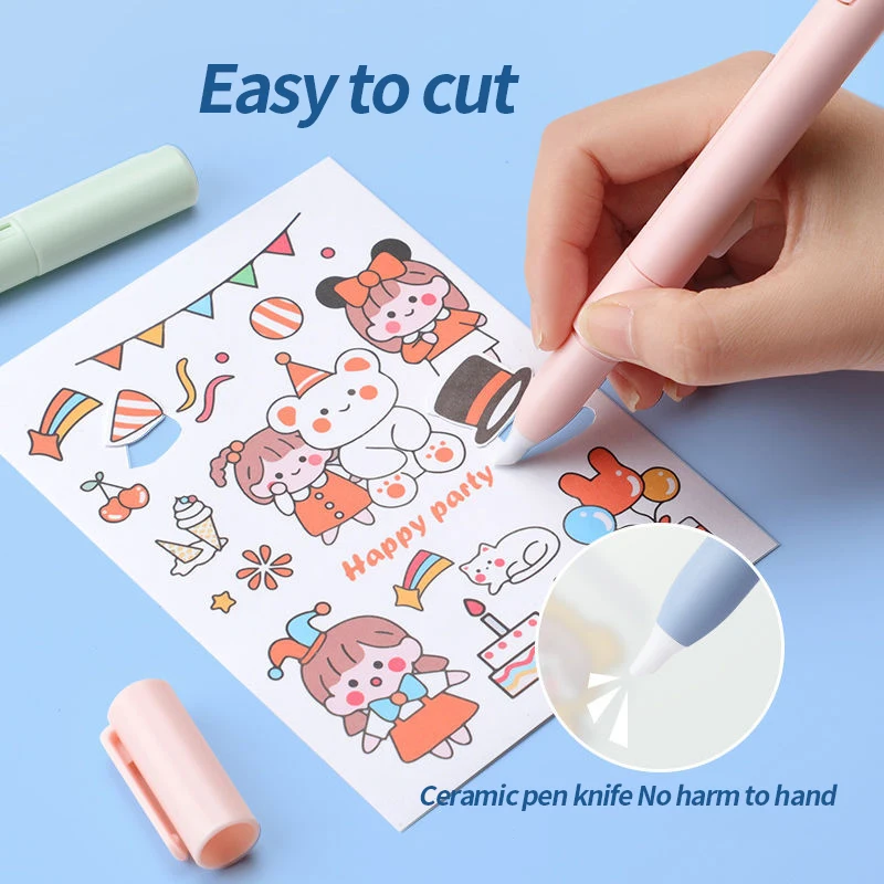 Mini Foldable Scissors with Pen Knife 2 in 1 Paper Cutter Utility Knife DIY Art Crafts Cutting Tools Kawaii Stationery Office