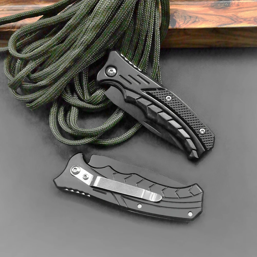 Cuchillo de bolsillo plegable fino de acero inoxidable con herramienta de utilidad multifuncional de borde afilado para acampar, barbacoa y supervivencia al aire libre
