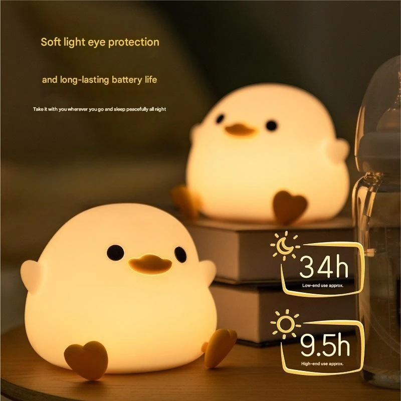 Luz LED nocturna con bonito pato, lámpara de silicona con animales de dibujos animados, variable, 7 colores, recargable por USB, regalo de cumpleaños