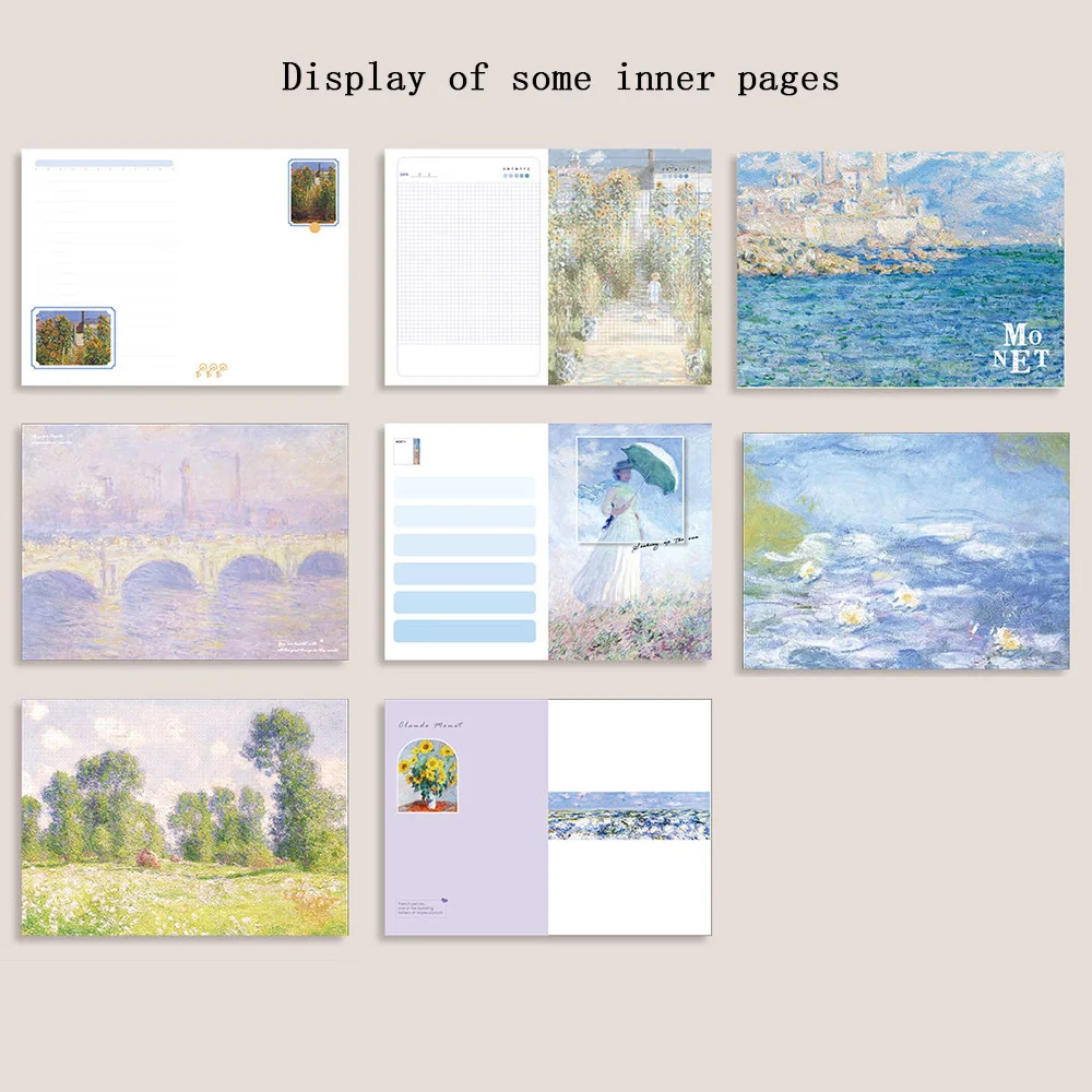 Beautiful Retro Notebook Classic Design Monet Oil Painting Color Page Illustration Hardcover Diary Student Notepad