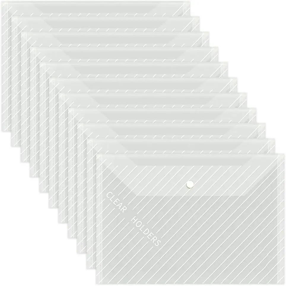 10 stuks plastic mappen voor documenten, A4-formaat plastic enveloppen met kliksluiting, doorzichtige bestandsmappen tassen voor schoolkantoor