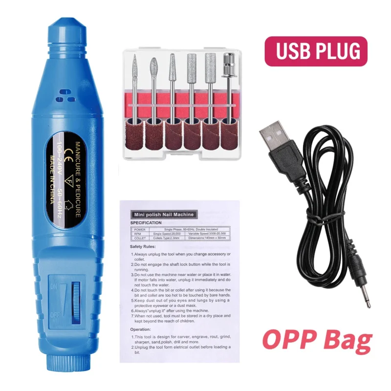 6Combination1 Conjunto de broca elétrica para unhas Máquina de perfuração esfoliante para unhas ​   Ferramenta portátil para polimento de unhas com caneta para lixa de unhas