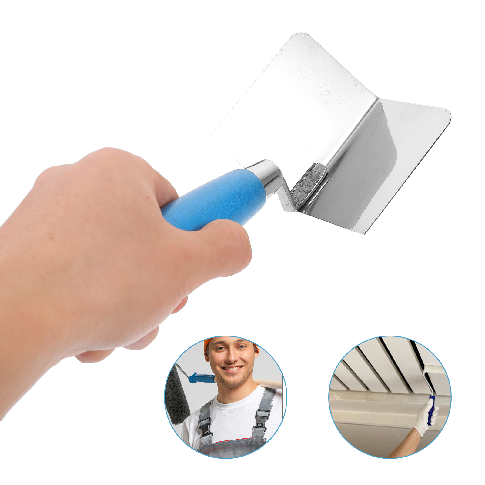 Drywall Corner Trowel Stainless Steel Inside Angled Tool Drywall Plasterboard Angle Puller Tool Home Blue Handle Masonry Trowel