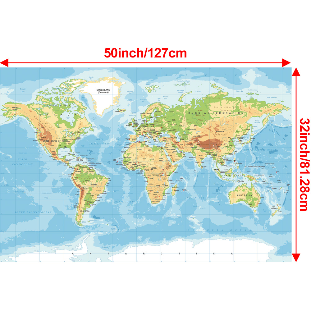 50x32in 세계지도 벽 교수형 그림 배경 캔버스 폴리 에스터 그림 크리 에이 티브 포스터 선물 홈 오피스 학교 용품