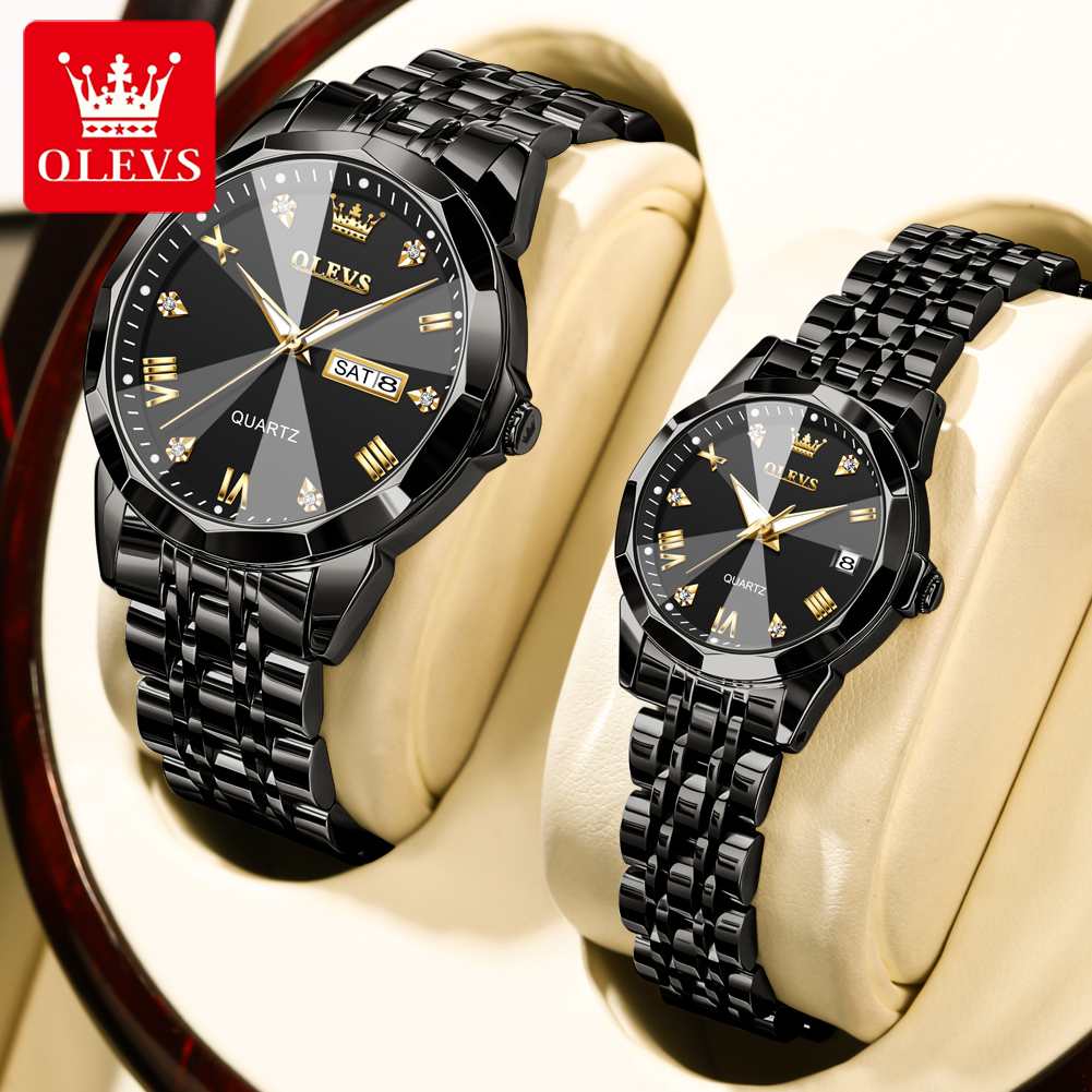 OLEVS-Reloj de pulsera de cuarzo para hombre, cronógrafo resistente al agua con correa de acero inoxidable, diseño de rombos, 9931