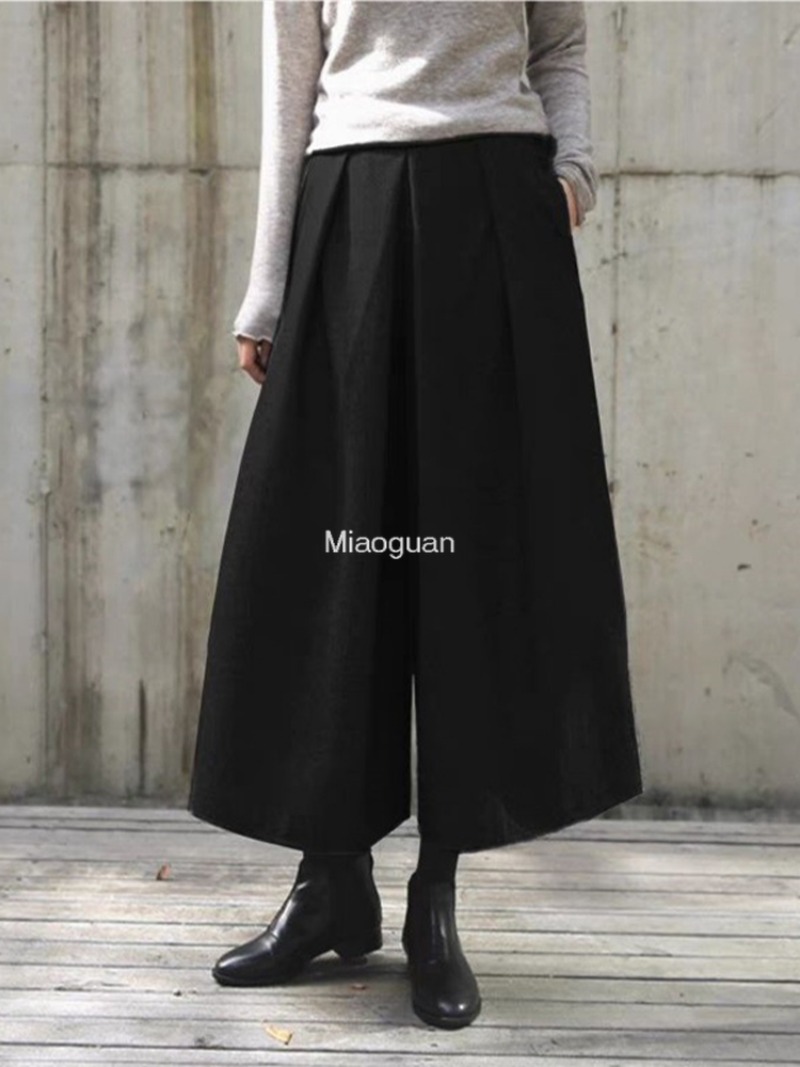 Woolen Wide Leg Pants Women Street High Waist Loose Fashion Female Pant Skirts 2024 comfort  Autumn Winter Thicken Lady Trousers