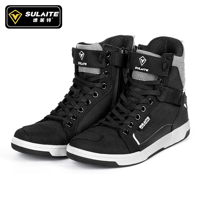Homens botas de motocicleta respirável anti-queda piloto de corrida de estrada sapatos casuais botas mudança de engrenagem sola de borracha reflexiva sapatos de moto