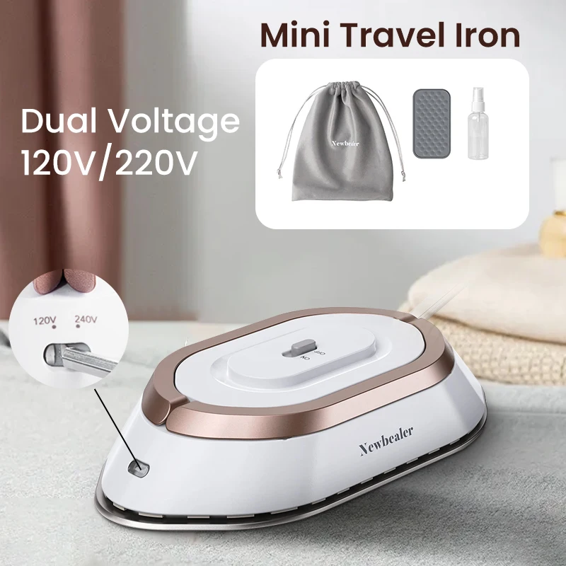 Mini ferro seco elétrico portátil, 120v/220v, tensão dupla 30s, calor, não vapor, ferros de roupas para roupas, portátil, leve, viagem