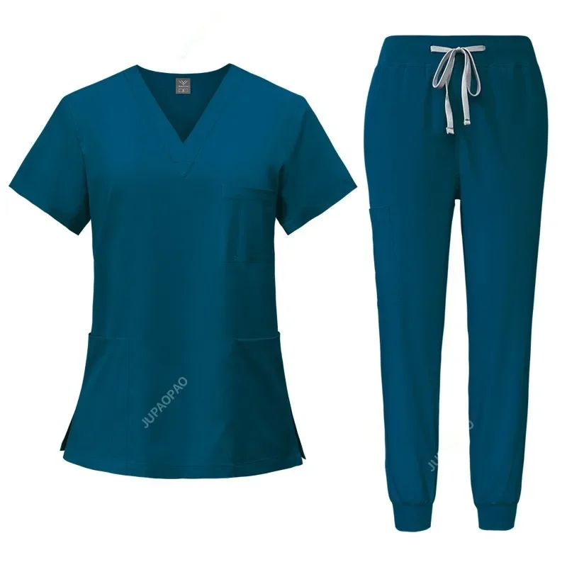 Neue Peelings Set Medizinische Uniformen Stretch Peeling Tops Mit Tasche Hosen Krankenschwester Uniform Arzt Chirurgie Overalls Schönheit Salon Arbeitskleidung