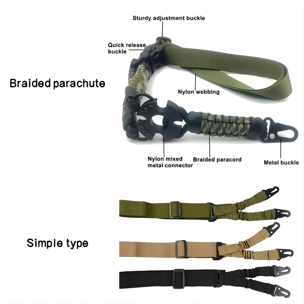 Arnês tático multifuncional para a caça, Nylon Rifle Webbed, Corda Vertical Single-Point, Ajuste Rápido Comprimento, Paracord ao ar livre