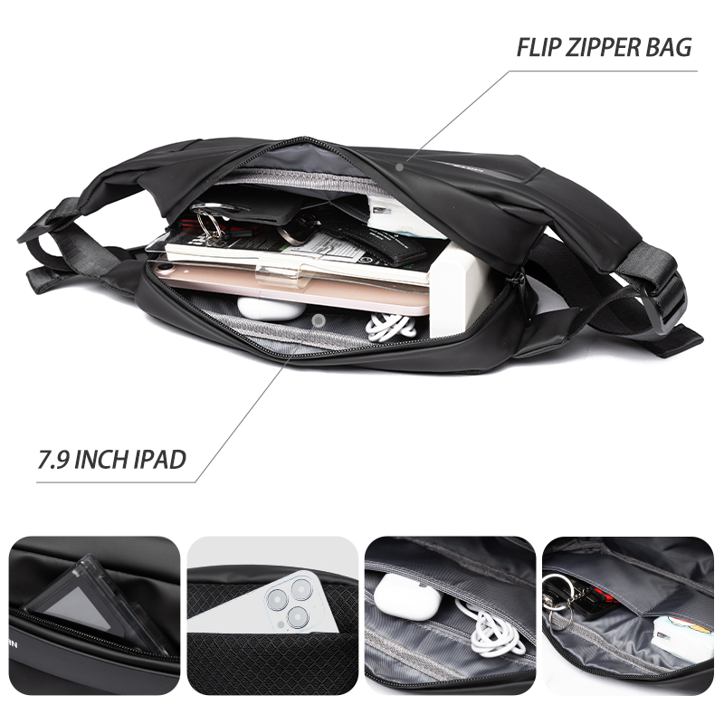 Moyyi-男性用の黒い磁気バックル付きクロスオーバーバッグ,防水バッグ,旅行,スポーツ,ファッション