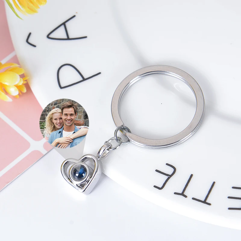 ส่วนบุคคล Photo Projection พวงกุญแจ CUSTOM Heart Photo Keyring พวงกุญแจสําหรับผู้หญิงครบรอบของขวัญ