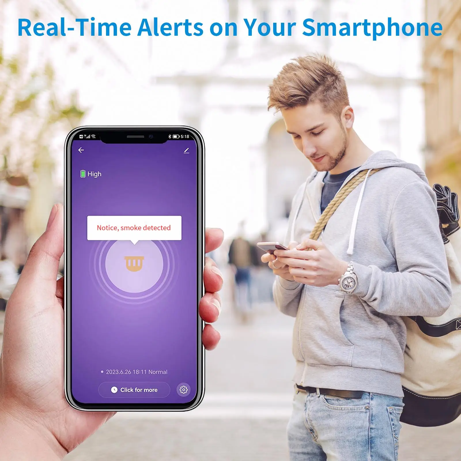 10년 배터리가 포함된 SmartLife 연기 감지기, Tuya App-WiFi 2.4GHz, 10년 화재 경보기/연기 경보기, CE/UKCA 승인, VS02W