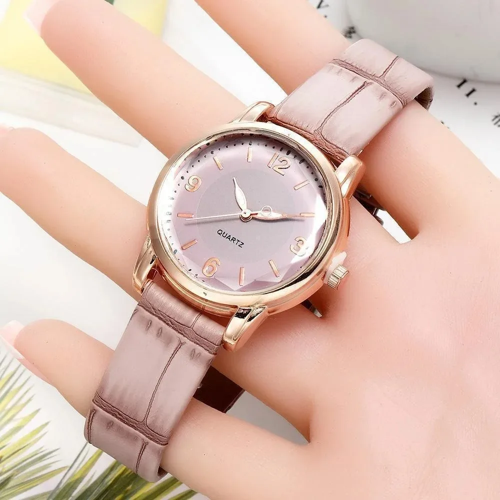 Reloj de cuarzo con correa de cuero para mujer, cronógrafo de lujo con esfera de cristal poligonal, creativo, a la moda