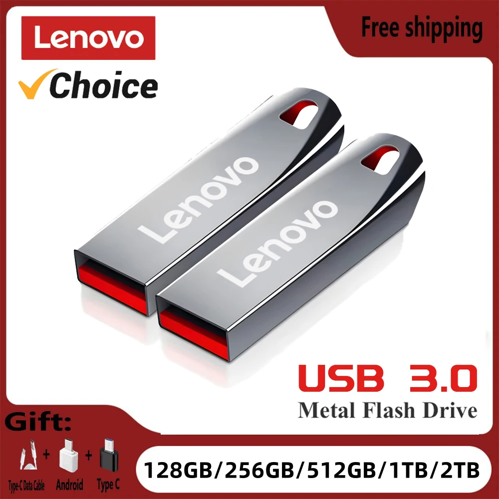 Lenovo-unidades Flash de Metal USB 3,0, 2TB, Pendrive de alta velocidad, 1TB, 512GB, 256GB, unidad Usb portátil, memoria USB resistente al agua