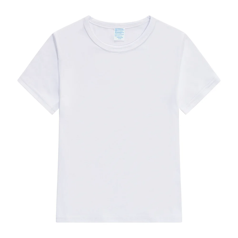 Miễn Phí Vận Chuyển Đồng Bằng Polyester Trắng Solf Cảm Ứng Thuốc Nhuộm Thăng Hoa Tẩy Trống Trẻ Em Áo Với Chất Liệu Cotton Tạo Cảm Giác Cho Thăng Hoa In