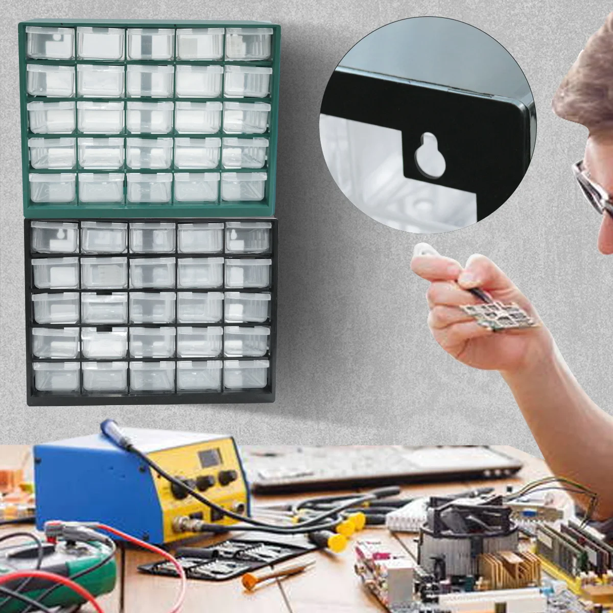 25 Multi-grid Lade Onderdelen Doos Wandmontage Schroef Classificatie Componentendoos Gereedschapskoffer elektronische componenten Opslag Gereedschapskist