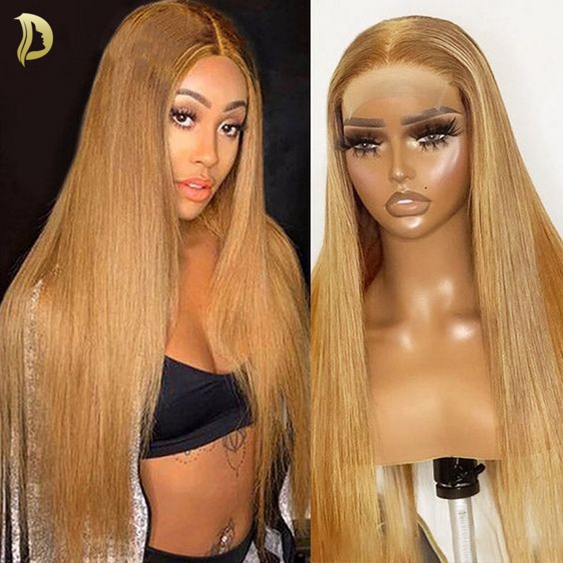 ナチュラルヘアウィッグ,滑らかなハニーブロンドの人間の髪の毛,#27,13x6,13x4