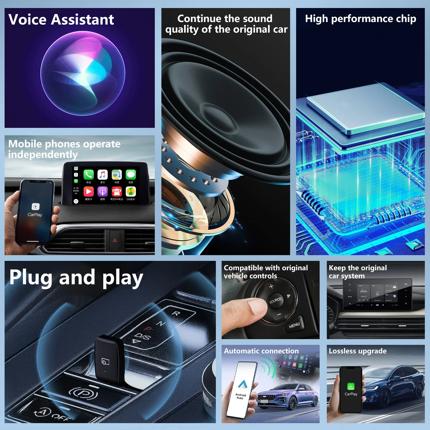 Mini caja CarPlay para Audi Mercedes Volvo Volkswagen compatible con Bluetooth inalámbrico Android conexión automática carga Siri IOS15