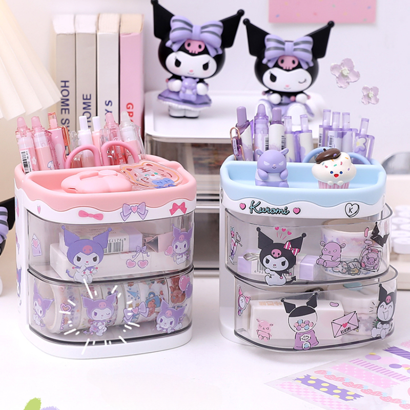 Miniso Sanrio ผู้ถือปากกายืนจัดเก็บกล่อง Kuromi Cinnamoroll Melody สติกเกอร์ตกแต่งเครื่องเขียนน่ารัก Sanrio โรงเรียนของขวัญ