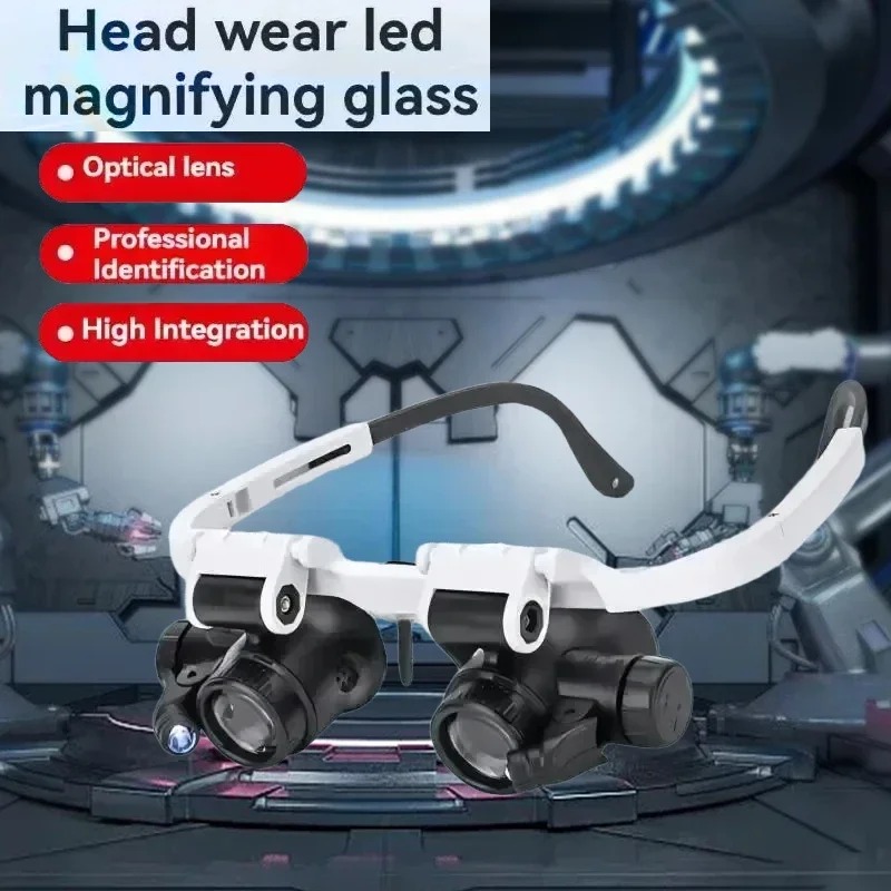 Lupa 8x/15x/23x joalheiro relojoeiro com luz led telescópica bandana lupa óculos de leitura lupas