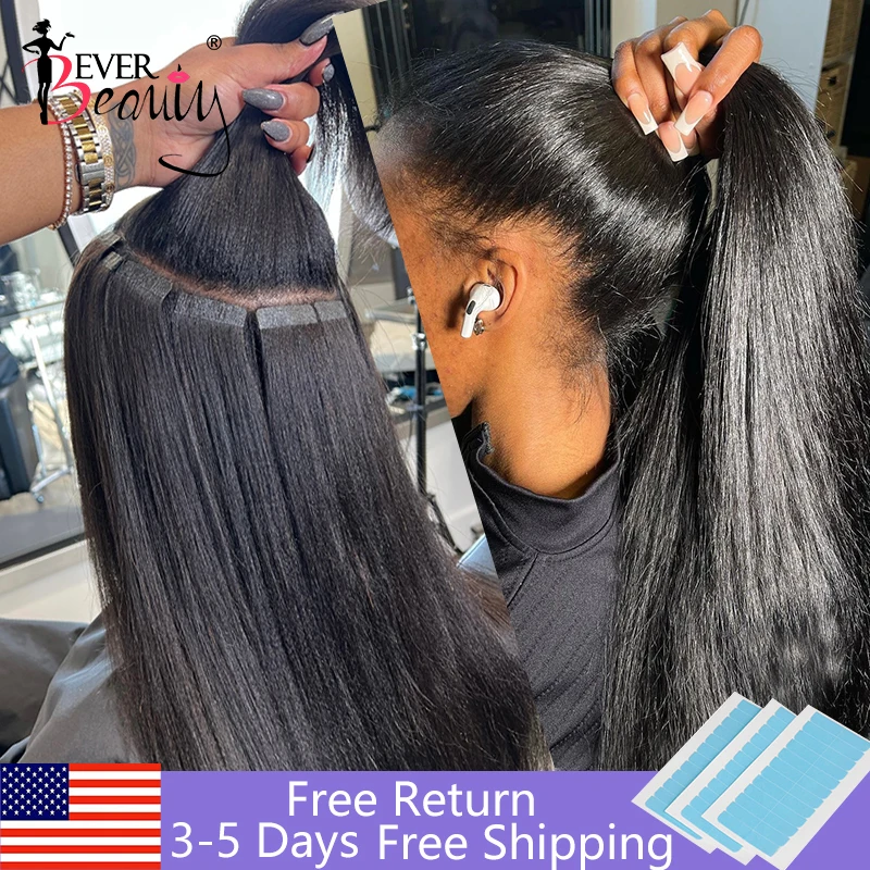 Cinta recta en extensiones de cabello humano, extensión de trama de piel, cinta Invisible Ins, cintas brasileñas en extensiones, cabello virgen para