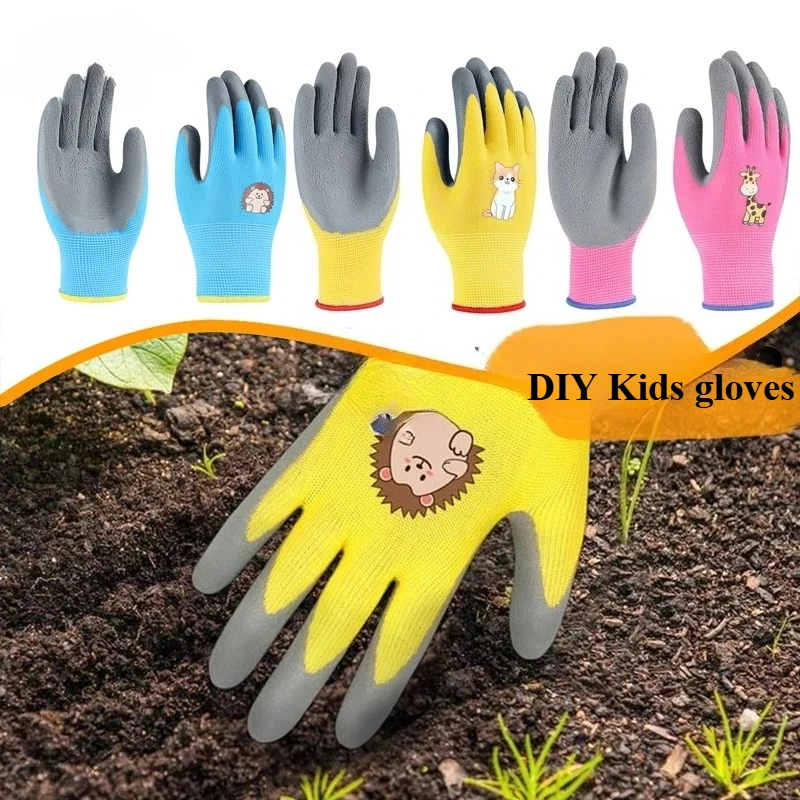 Guanti di protezione di sicurezza per bambini fai-da-te durevoli impermeabili da lavoro da giardino antiscivolo, guanti in lattice per bambini, resistenti alla foratura, cucina