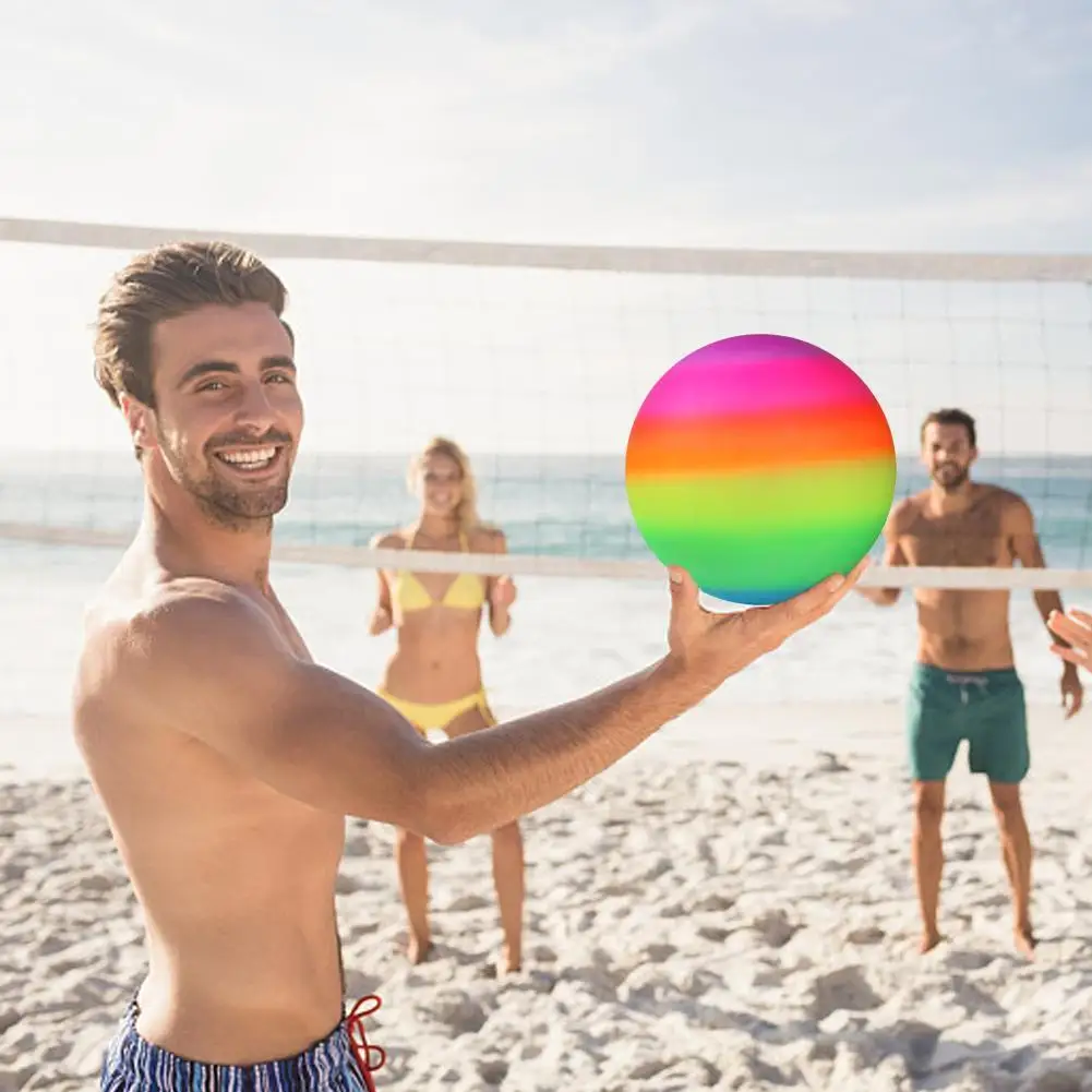 1 Stück Regenbogen Strand ball aufblasbare Sommer Strand ball Spiel Gummi Pool Netz Kinder Garten Volleyball Strand Spielzeug Regenbogen schwimmen t2j8