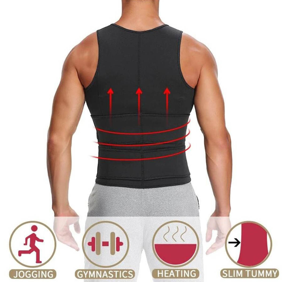 Neoprene Sauna Vest for Men with Waist Trainer Slimming Workout Tank Top Sweat Suit Body Shaper Fitness Gear