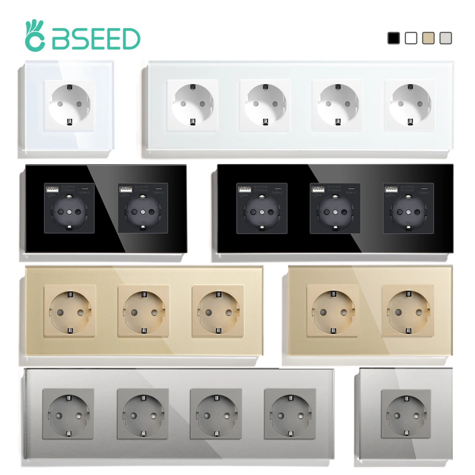 BSEED RU Standard Стена розетки электрические тип-с интерфейс выхода двойные розетки с USB заряда порт защиты стеклянной панели детей 16A