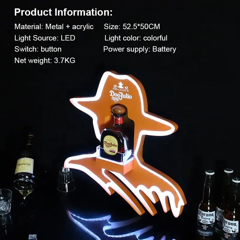 Gold DONJULIO Reposado Blanco 1942 Tequila Bottle Presenter Glow Champagne Wine Glorifier Display VIP Service for Nightclub