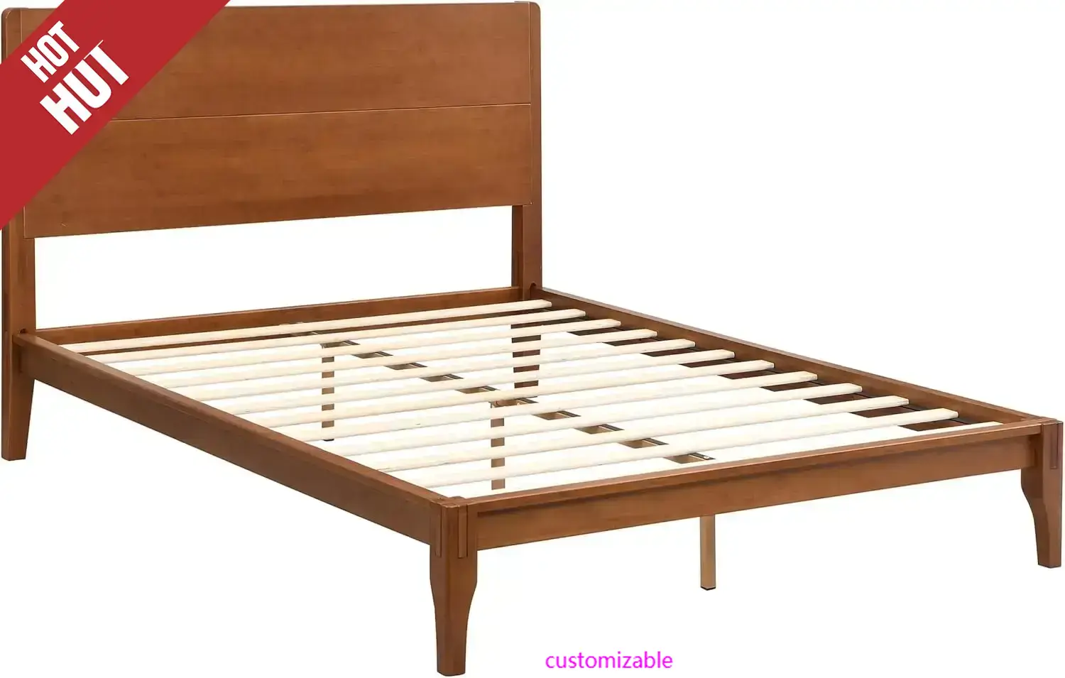 Full Size Bamboo Platform Bed, Mid-Century Modern Bed Frame with Tall Headboard, Wood Slat Support, No Box Spring Needed,Brown