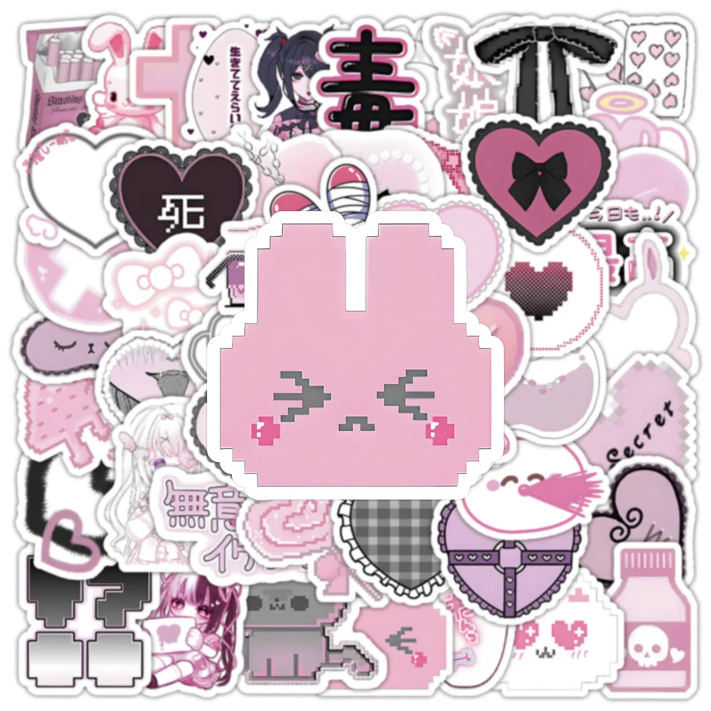 10/30/50/100 Uds. Pegatinas de dibujos animados de estilo gótico rosa para maleta, álbum de recortes, portátil, papelería, pegatina de juguete
