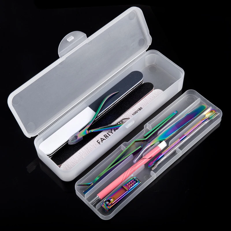 1Pc 長方形二層ネイルアートツール空の収納ボックスピンセットバリカンネイルブラシファイルポータブルプラスチック容器 22 センチメートル