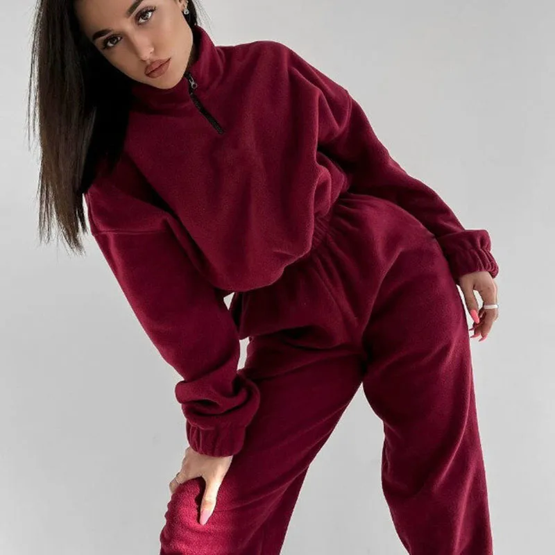 Traje de lana para mujer, sudadera holgada de manga larga y pantalones de cintura alta, conjunto de 2 piezas, chándal cálido de moda de invierno 2024