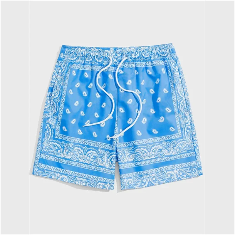 Pantalones cortos de playa con estampado de Bandana para hombre, bañadores con estampado 3D, ropa de calle informal holgada, pantalones cortos hawaianos, moda de verano