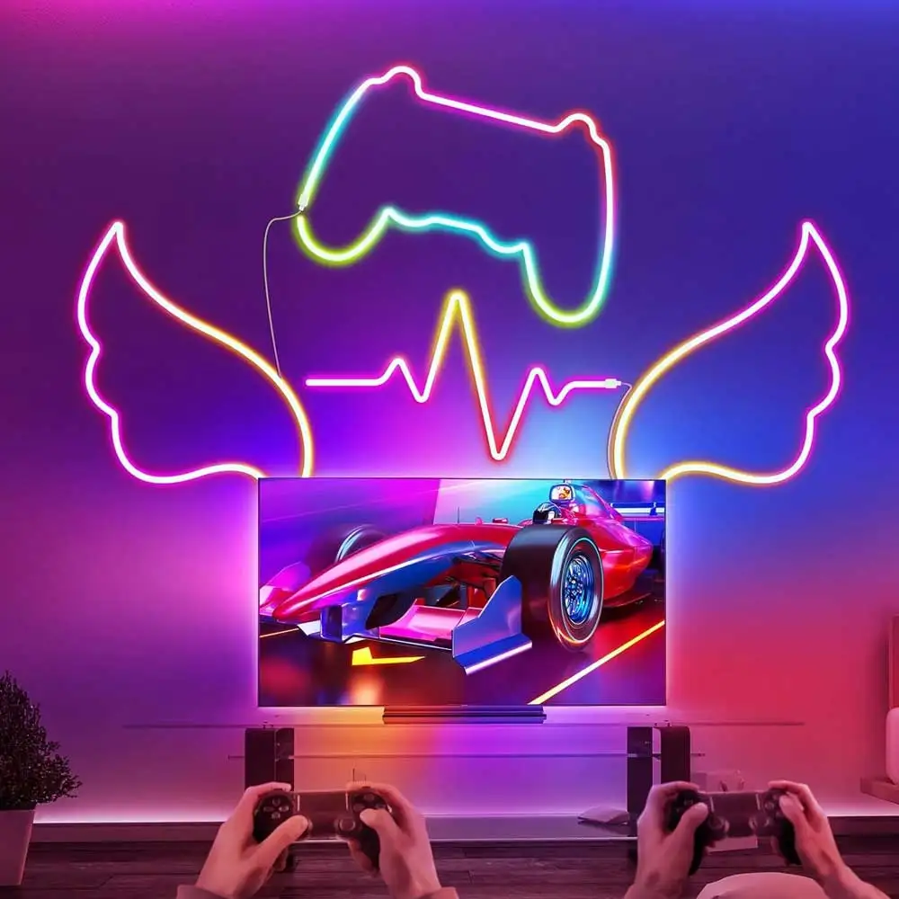 TUYA 네온 LED 스트립 조명 5V 72LED/M 실리콘 네온 로프 라이트(음악 동기화 포함) RGBIC Dreamcolor Chasing 스트립 테이프(룸용)