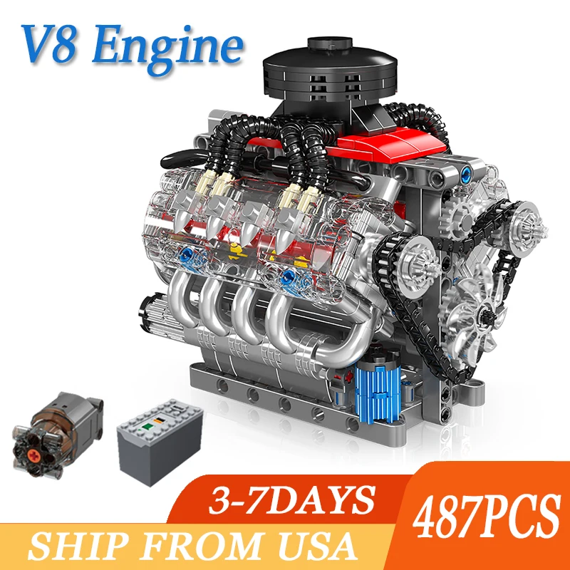 Mould King 10171 Technical Engine Toys The Motorized LSX454 V8 Engine Building Block Assembly Car Engine Brick Set Kids Gift