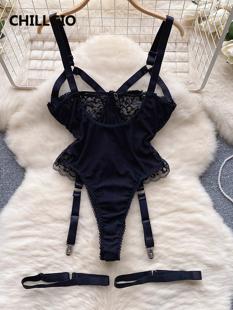 CHILLGIO ผู้หญิงเซ็กซี่ Lace Strappy ชุดชั้นใน Bodycon One Piece ชุดเร้าอารมณ์ Onesie แฟชั่น Vintage Push Up Rompers