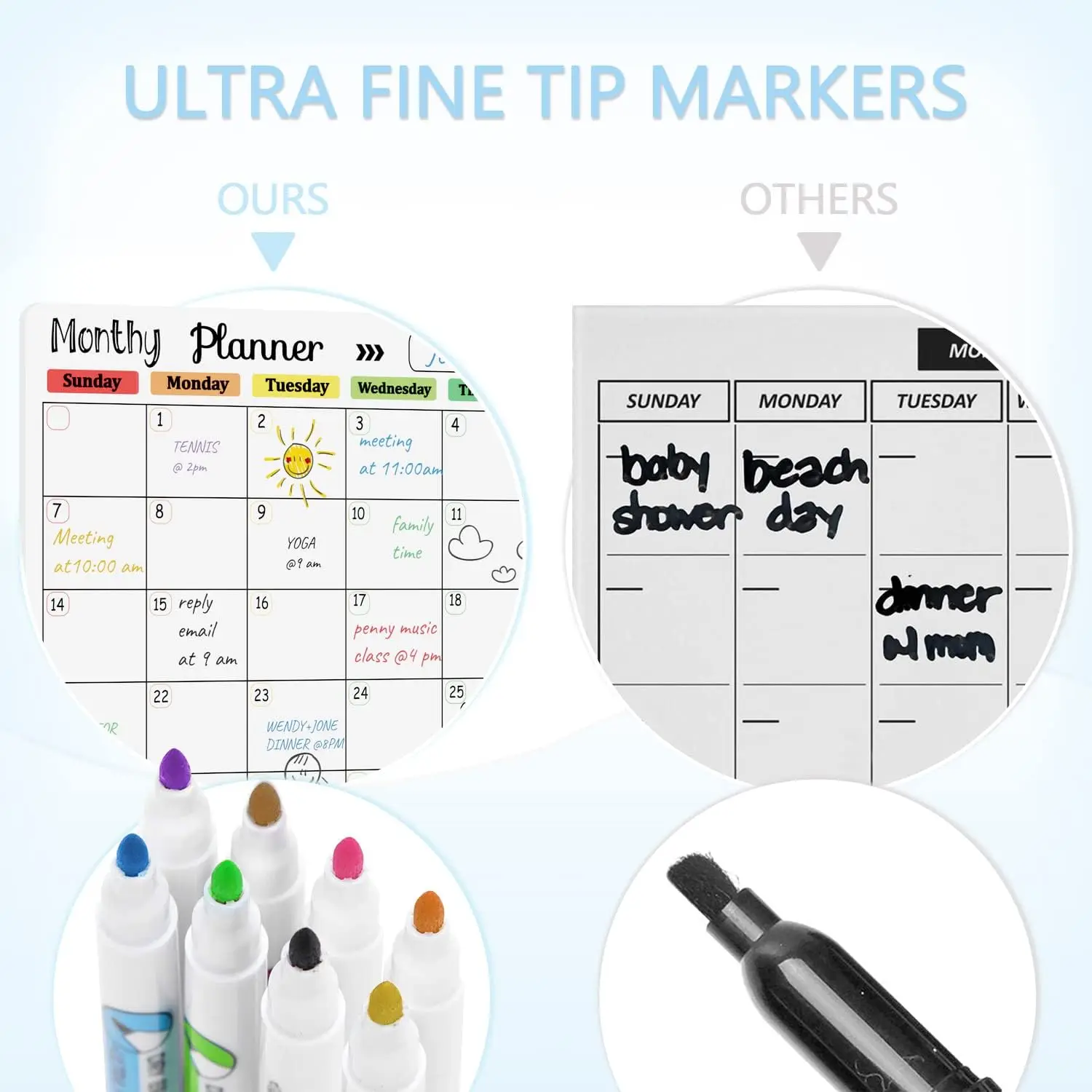 Hivillexun Magnetic Dry Erase Calendar Whiteboard Set (3-Pack) for Refrigerator, Wall, and Fridge Organization with Monthly, Wee