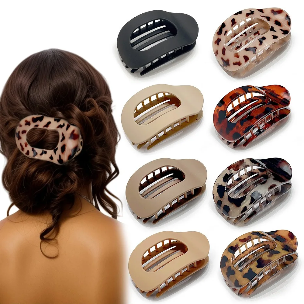 Mode Ovale Haarklauw Clip voor Vrouwen Nieuw Ontwerp Luipaard Matte Gebogen Platte Styling Haarspeldjes Acryl Liggen Haaraccessoires
