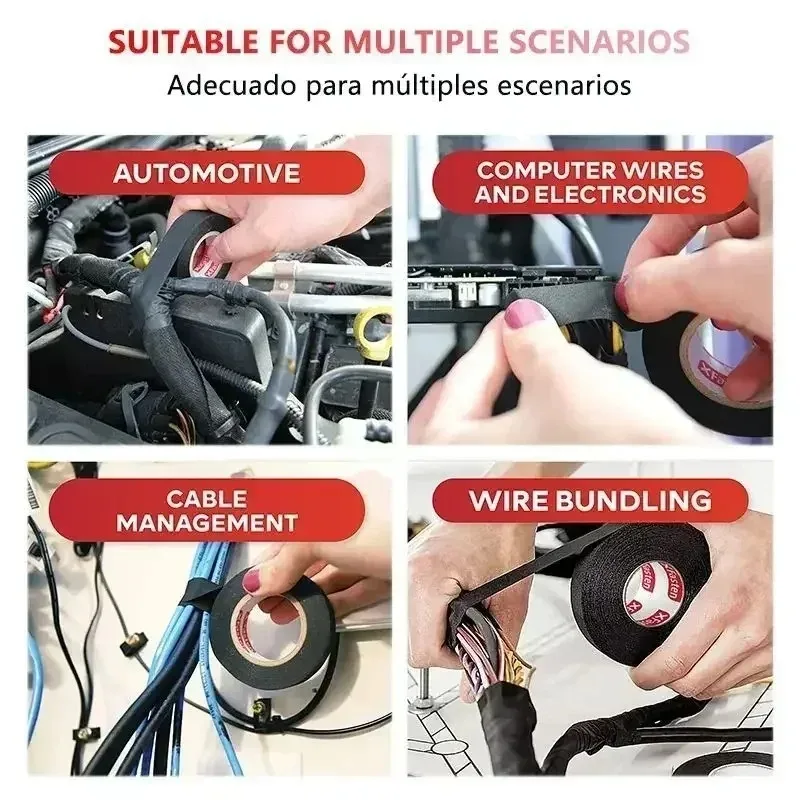 Cinta adhesiva de franela para coche, arnés de cableado de 25MM x 15M, cinta de fieltro autoadhesiva antisonajero, herramientas de reparación de automóviles