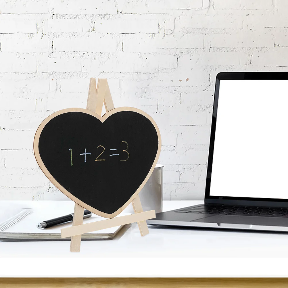 2 Pcs Heart Shaped Vertical Blackboard Portable Chalkboard Sign With Stand Small Hole Wooden Desk Cafe Mini Board Smooth Surface