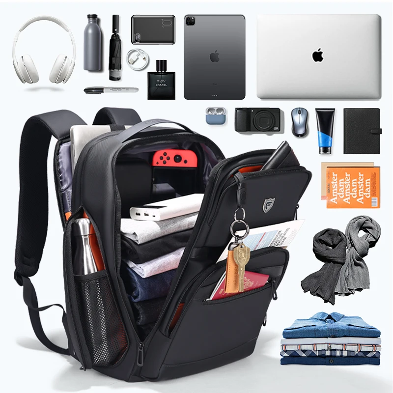 Fenruien Mochila masculina de negócios 36L USB à prova d'água com vários bolsos para laptop de 17,3 polegadas