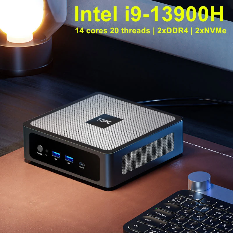 Topton 13. generacji Mini PC i9 13900H i7 13700H 2xDDR4 2xNVMe Windows 11 Linux NUC Mini Gaming PC Przenośny komputer 2 LAN HTPC WiFi6