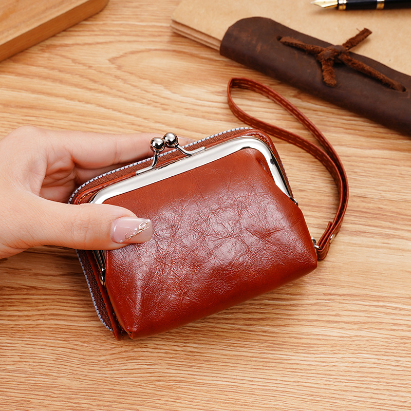 Tarjetero Vintage para mujer, bolso de mano pequeño con cordón, gran capacidad, de cuero, con cremallera, monedero con múltiples ranuras para tarjetas