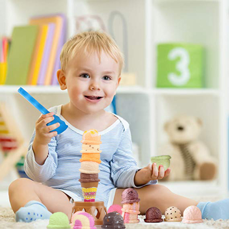 Kinder Simulation Eis Lebensmittel Küche Spielzeug Eis Stapeln Turm Balance Spiel Pretend zu Spielen Set Pädagogisches Spielzeug Geschenke