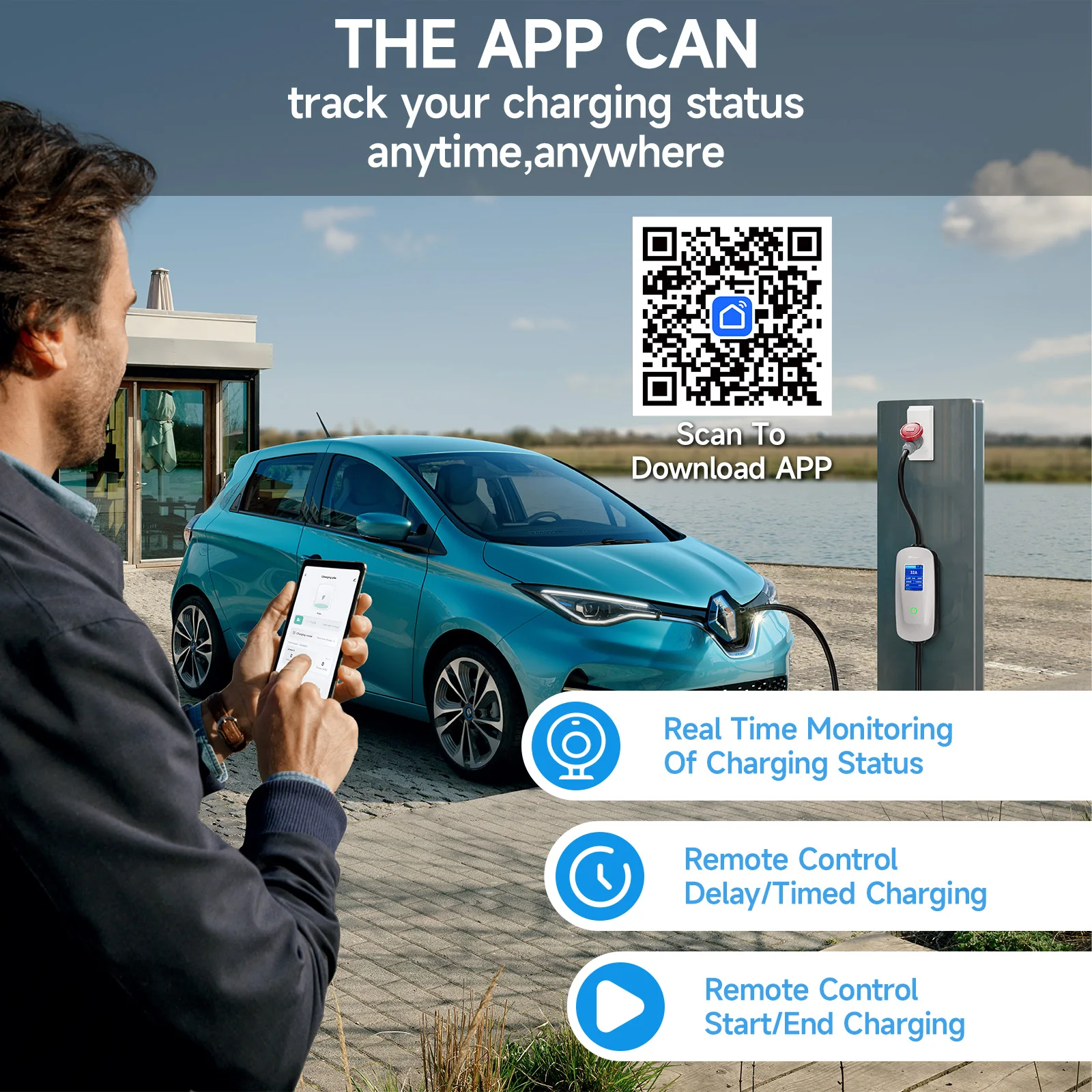 AFYEEV 22KW 32A 3 fases Type2 cargador EV portátil Wi-Fi APP Control GB/T EVSE caja de carga estación de carga para coche eléctrico